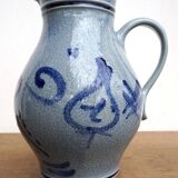 Pitcher and 6 glasses in vintage blue stoneware Marzi & Rémy German pottery