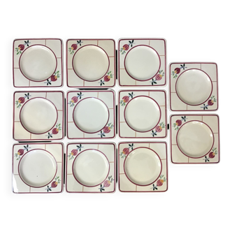 11 cake plates, cake, dessert in earthenware from Gien, 1940s-1950s