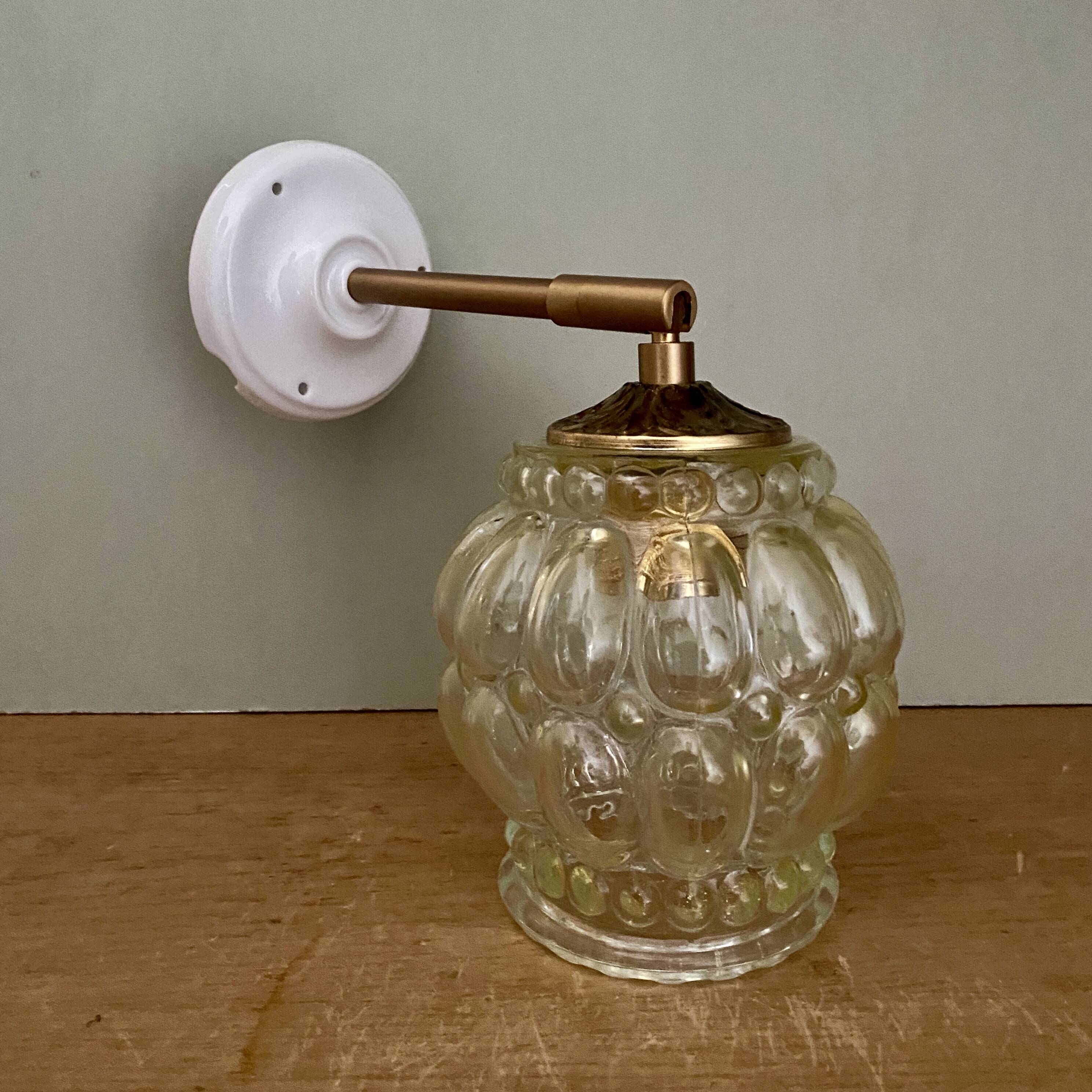 Vintage amber glass globe wall light