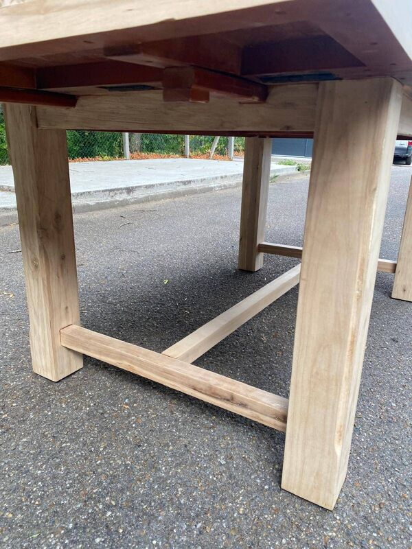Table de ferme extensible à volets rénovée en bois massif 140-200cm