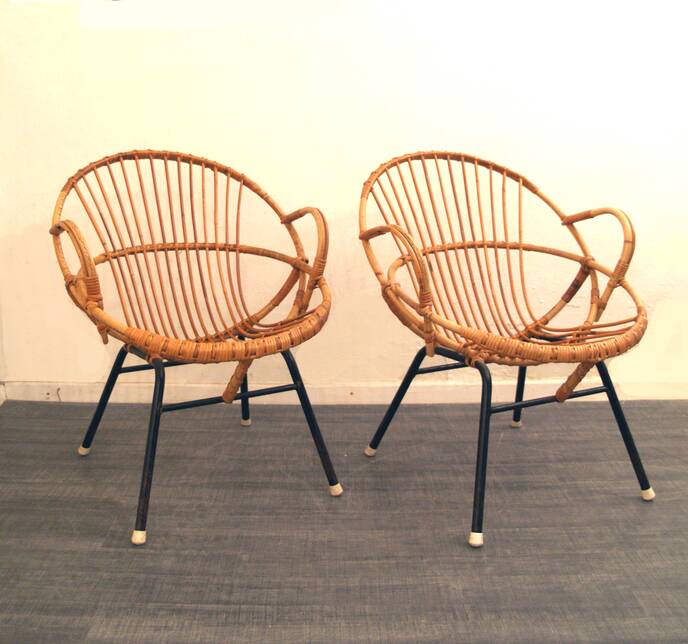 Rohe Noordwolde rattan vintage sixties design armchair