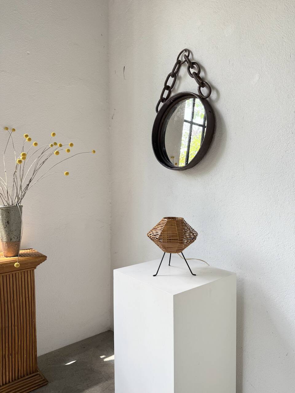 Brutalist mirror with metal chain from the 50s