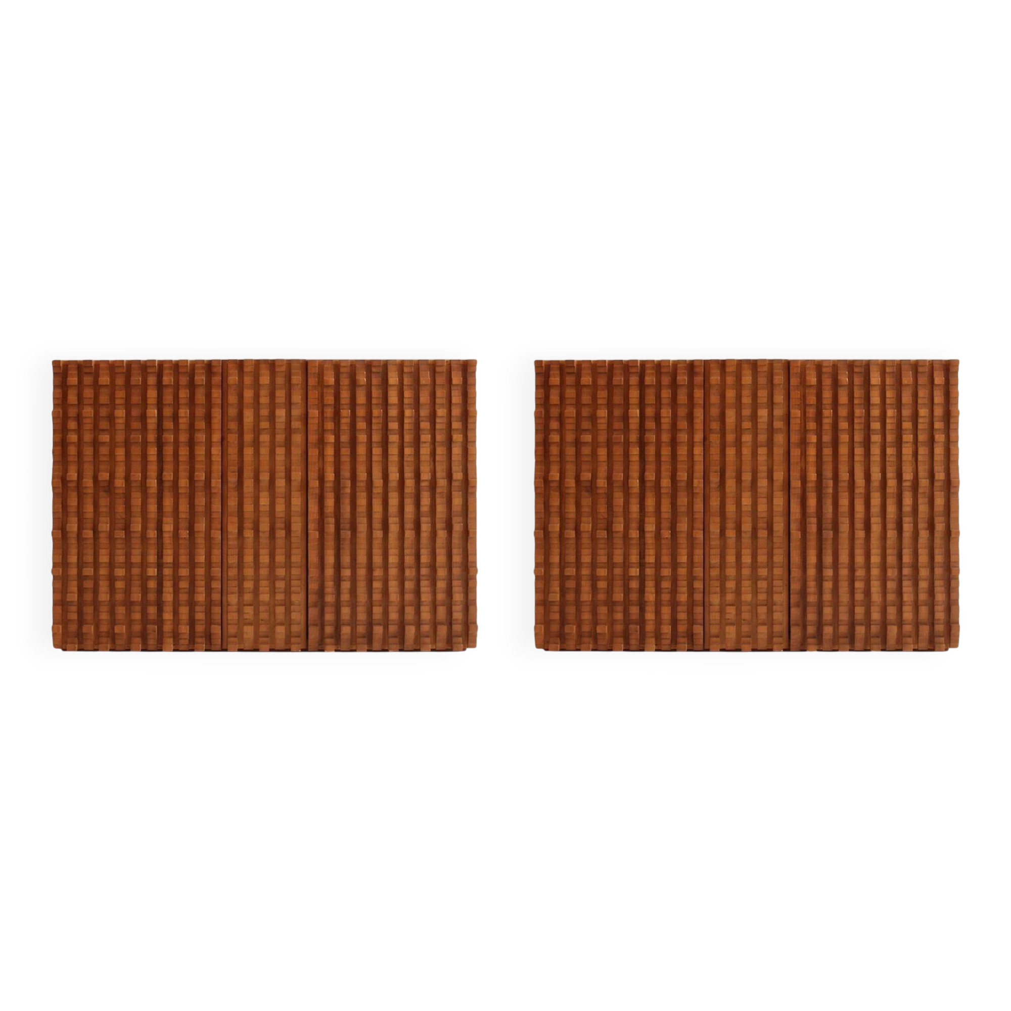 Contemporary Craftsmanship Solid Wood Pair of Brutalist Italian Sideboards