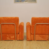 Orange corduroy armchairs, 1970s, set of 2