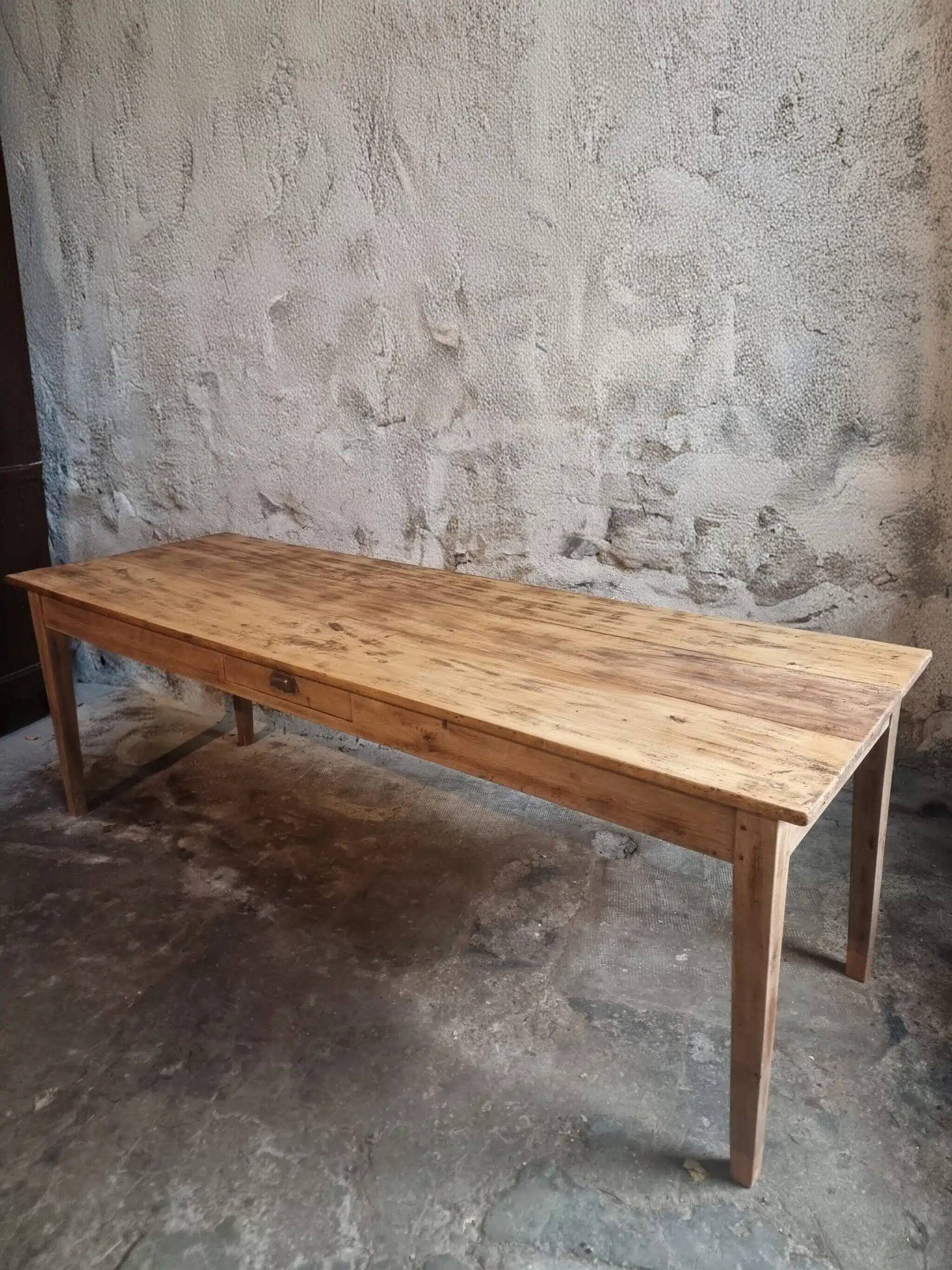 Antique French farmhouse dining table 225 cm – oak and poplar – rustic country table from around 1900
