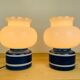 Pair of space age 70 opaline lamps and blue glass