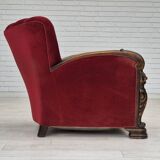 1950s, Danish armchair with footstool, furniture velour, ash wood.