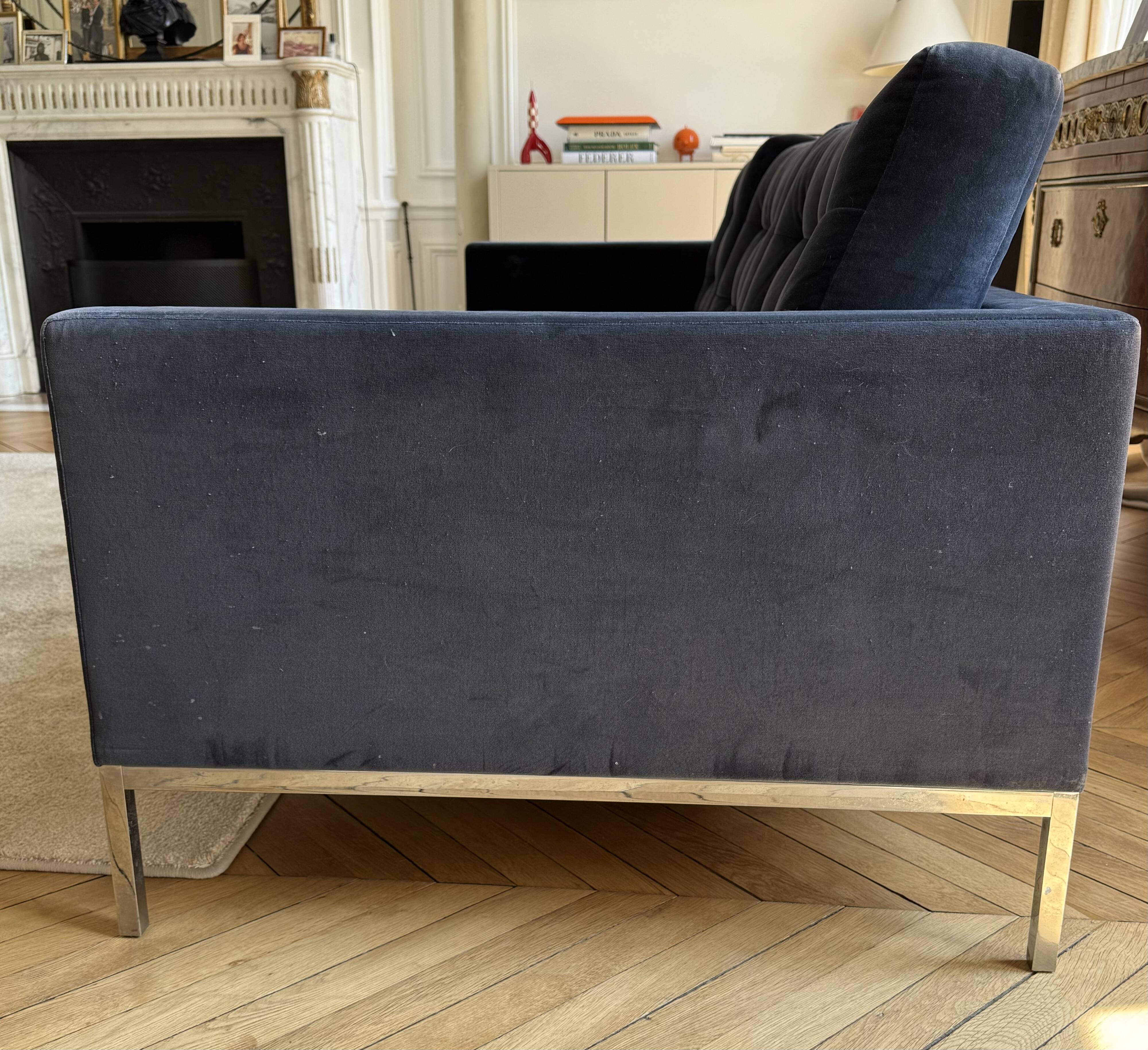 Three-seater sofa Florence Knoll navy blue velvet