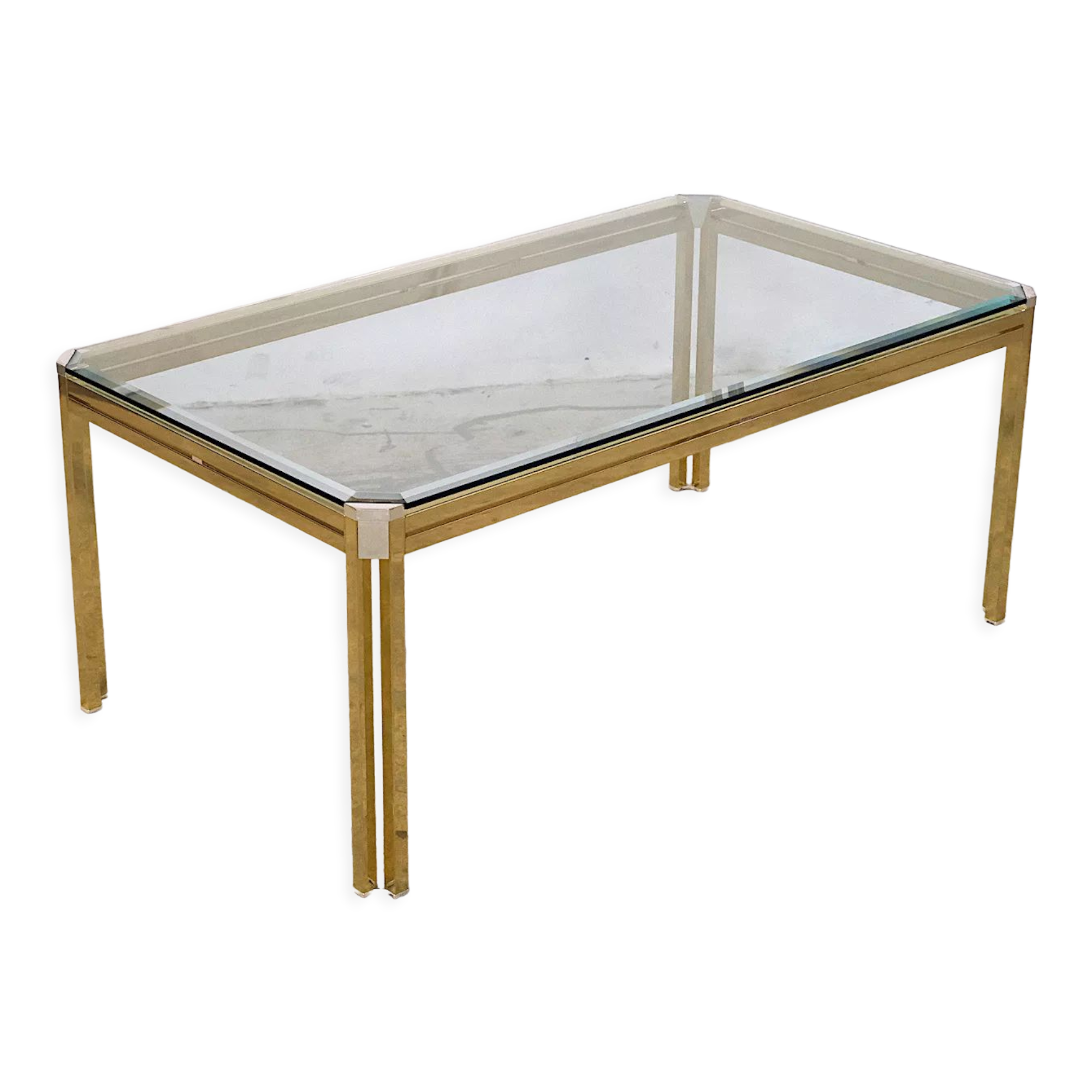 Table basse italienne chromée et verre, années 1970