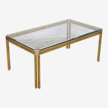 Table basse italienne chromée et verre, années 1970