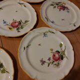 10 dessert plates painted decorated with flowers, insects (all different)