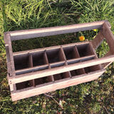 Old box with 10 wooden bottles -bc