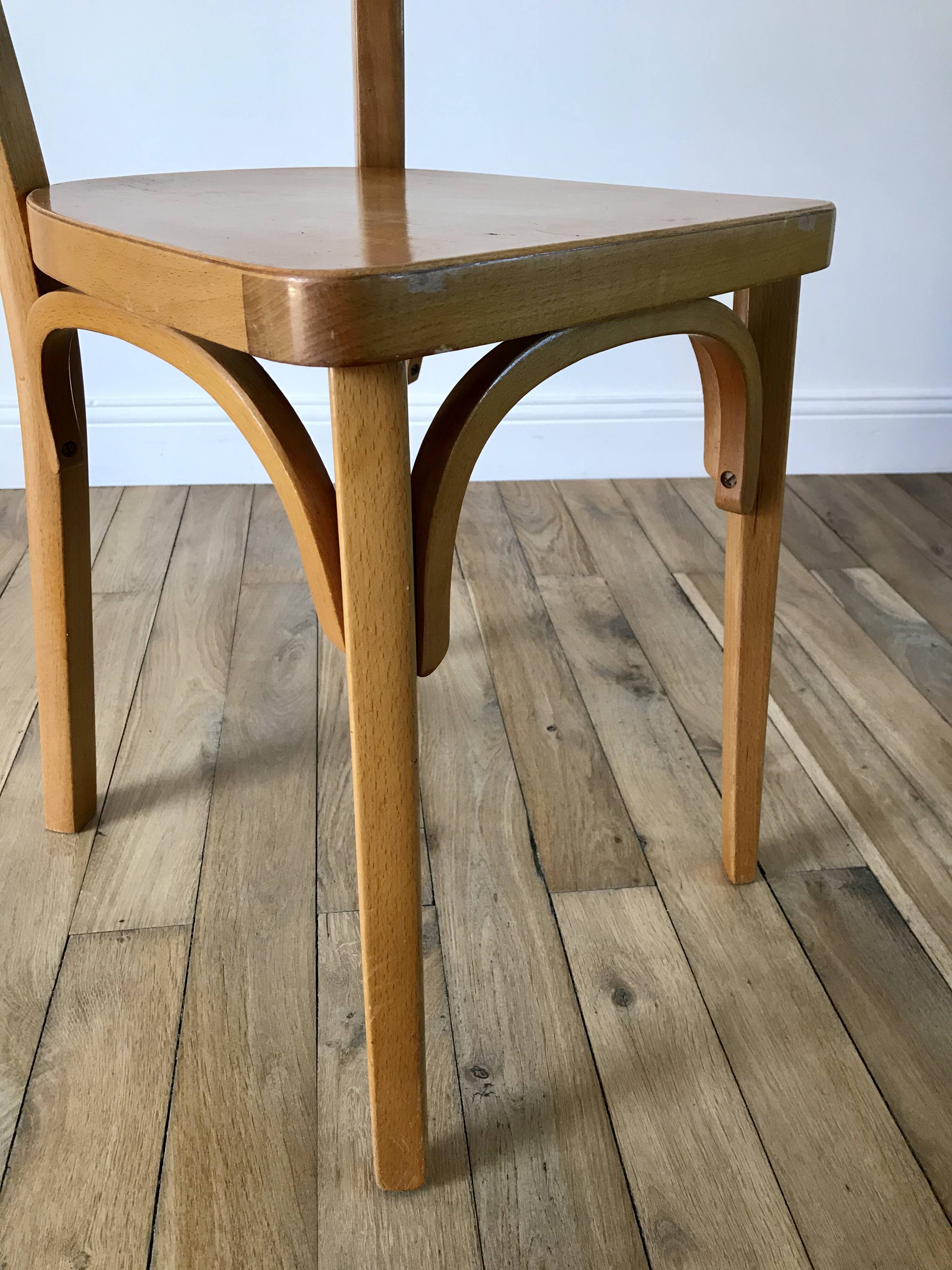Set of 4 baumann bistro chairs in blond wood / honey stamped 40-50 years