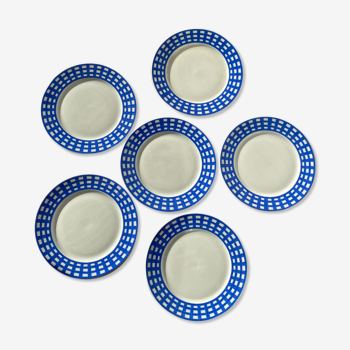 6 blue vichy dessert plates