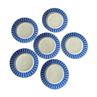 6 blue vichy dessert plates