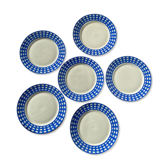6 assiettes à dessert vichy bleu