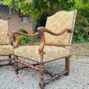 Pair of louis xiv period walnut armchairs, 17th century