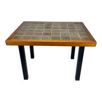 Table d'appoint bois céramique et métal années 70