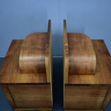 1930s Art Deco nightstands in walnut finish, Czechoslovakia