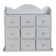 Vintage wall shelf in white wood (pine) with 9 drawers
