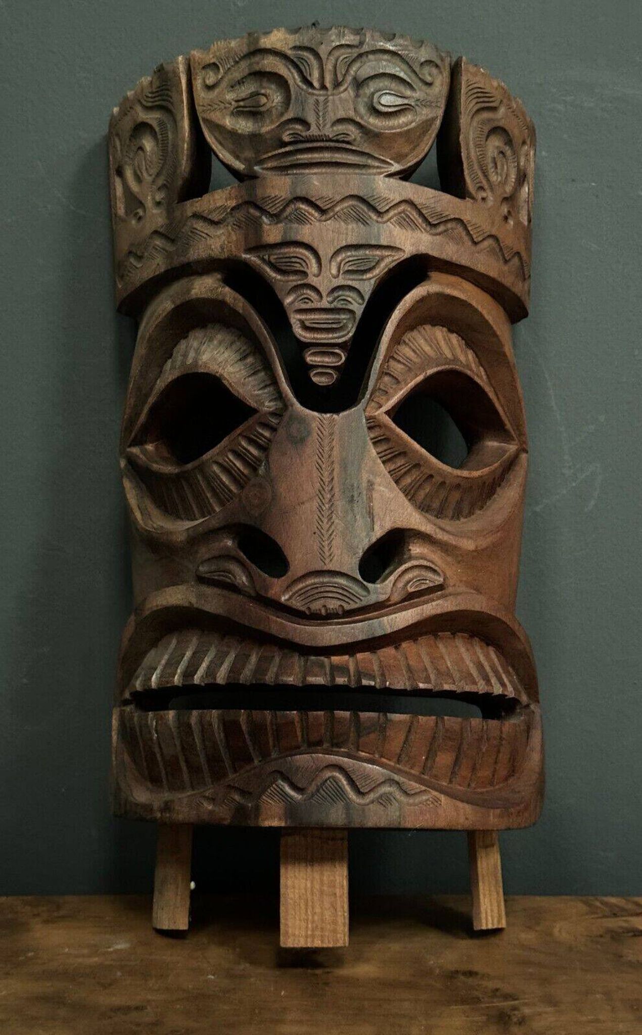 Pair of mid-20th century Africanist statue masks in carved wood