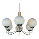 Six arms chandelier in murano glass spheres and chrome. Italy 1960s