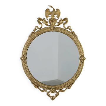 Miroir rond néoclassique français en finition cuivre, 20e siècle