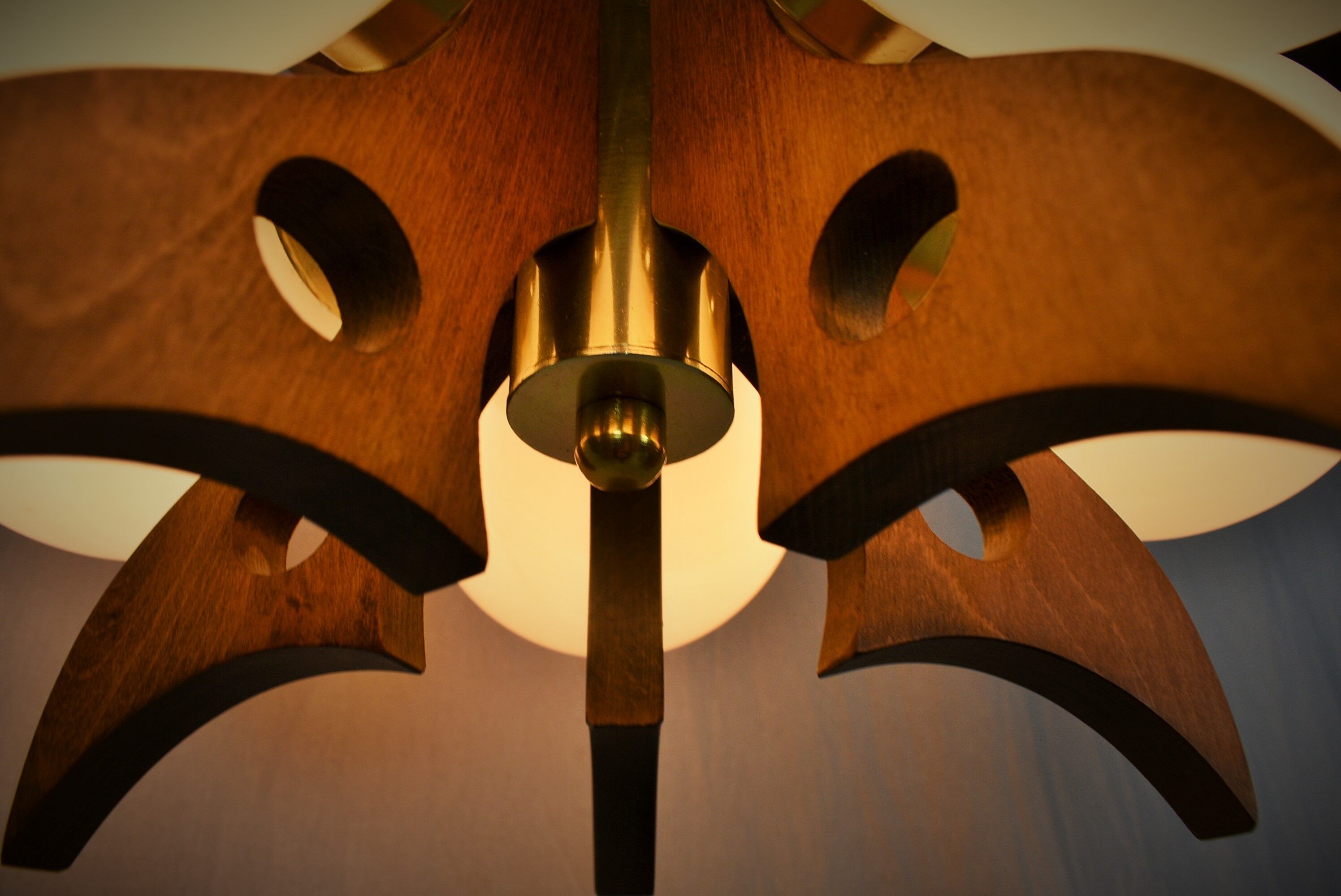 Midcentury Wood Chandelier, 1970s