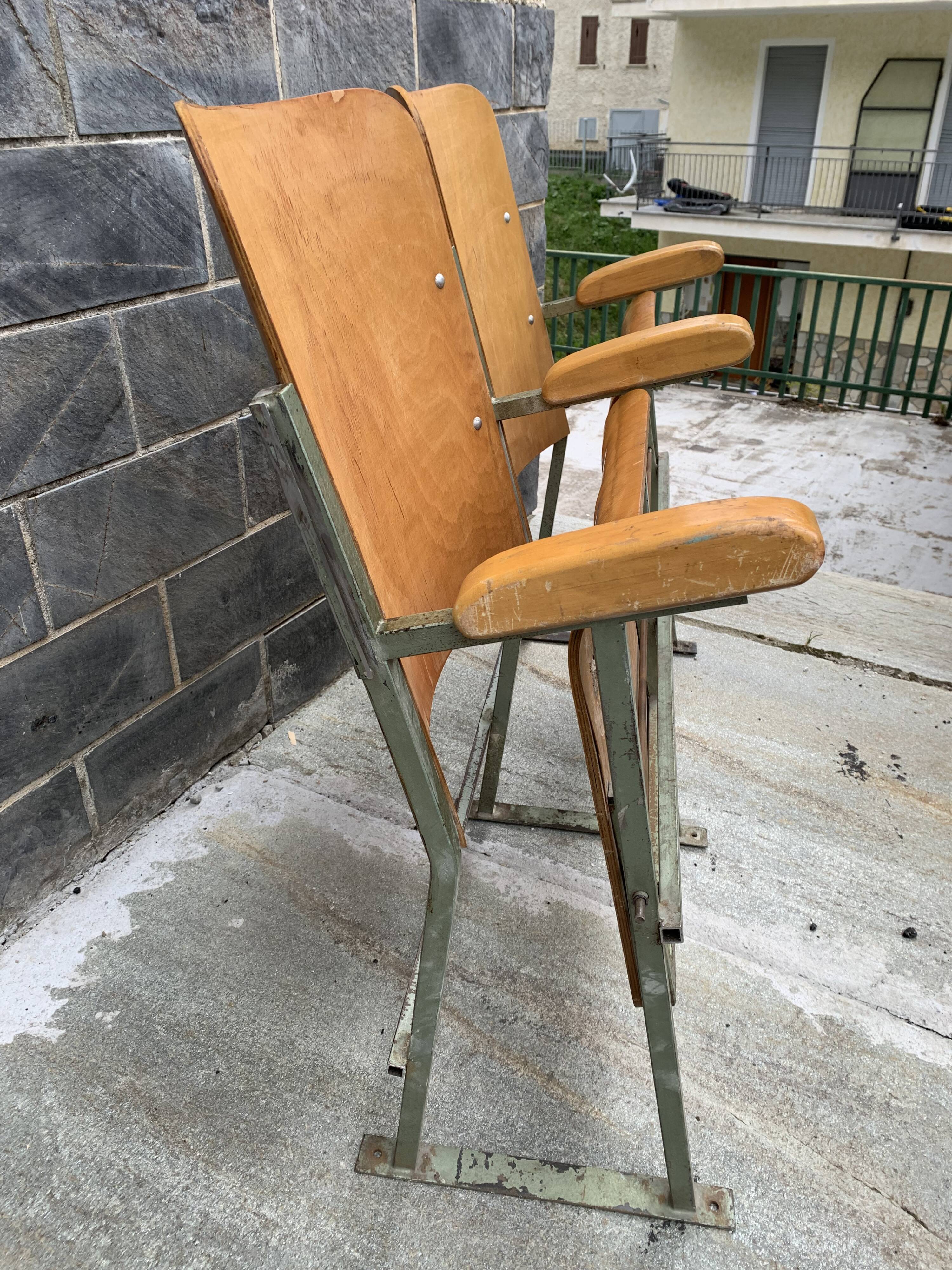 Pair of wooden cinema armchairs industrial style 1960s