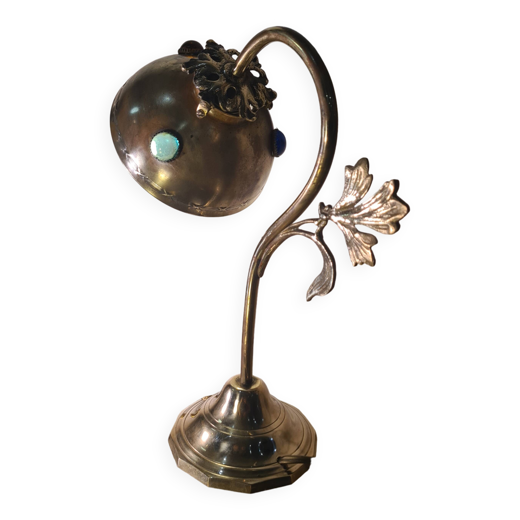 brass lamp with cabochons 1900 a20 electricity check h 34x27