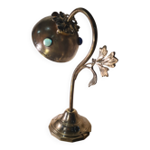 lampe laiton a cabochons 1900 a20   electricité   verifier h 34x27