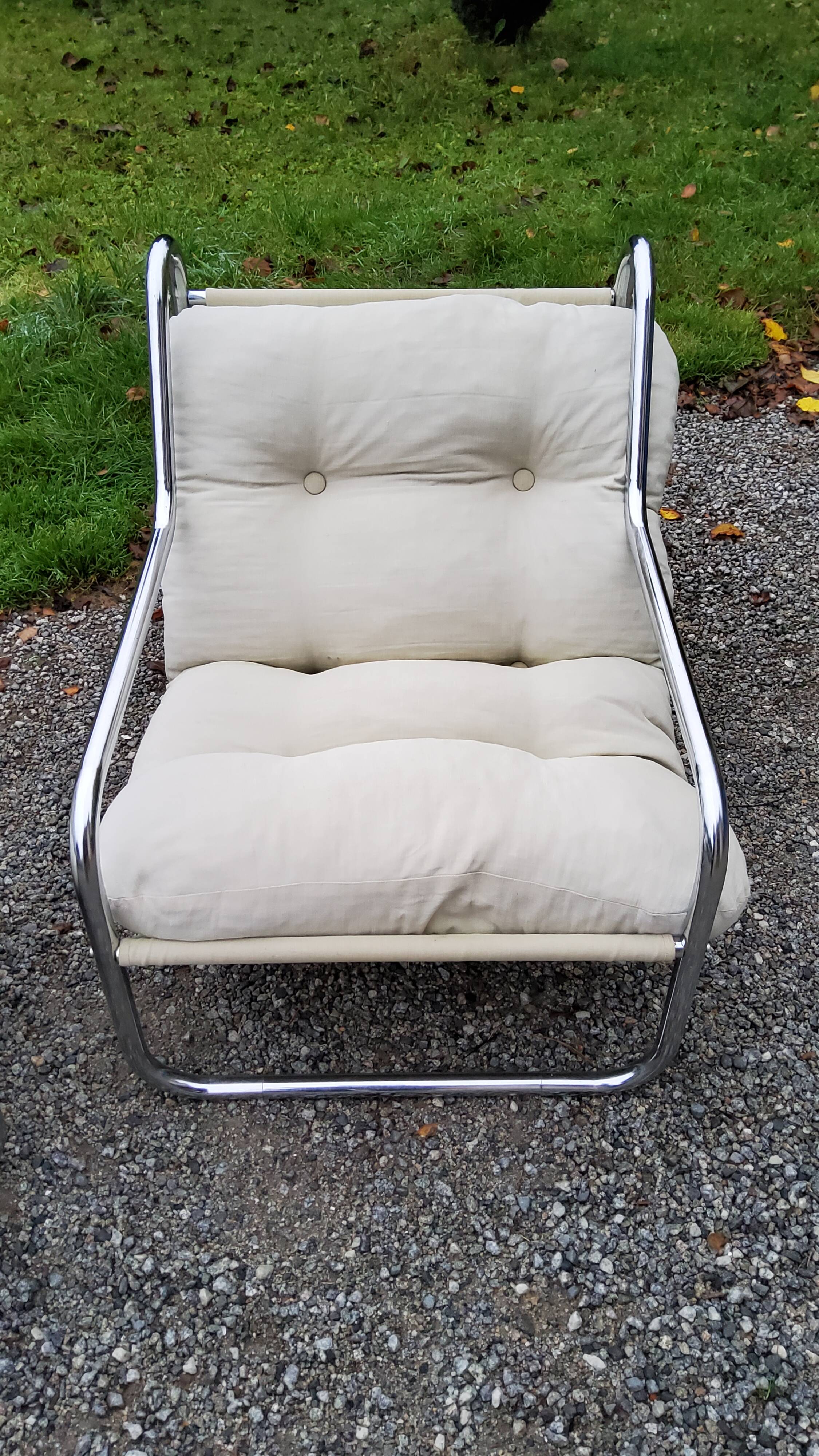 Pair of armchairs from the 70s chrome tubes and cotton canvas