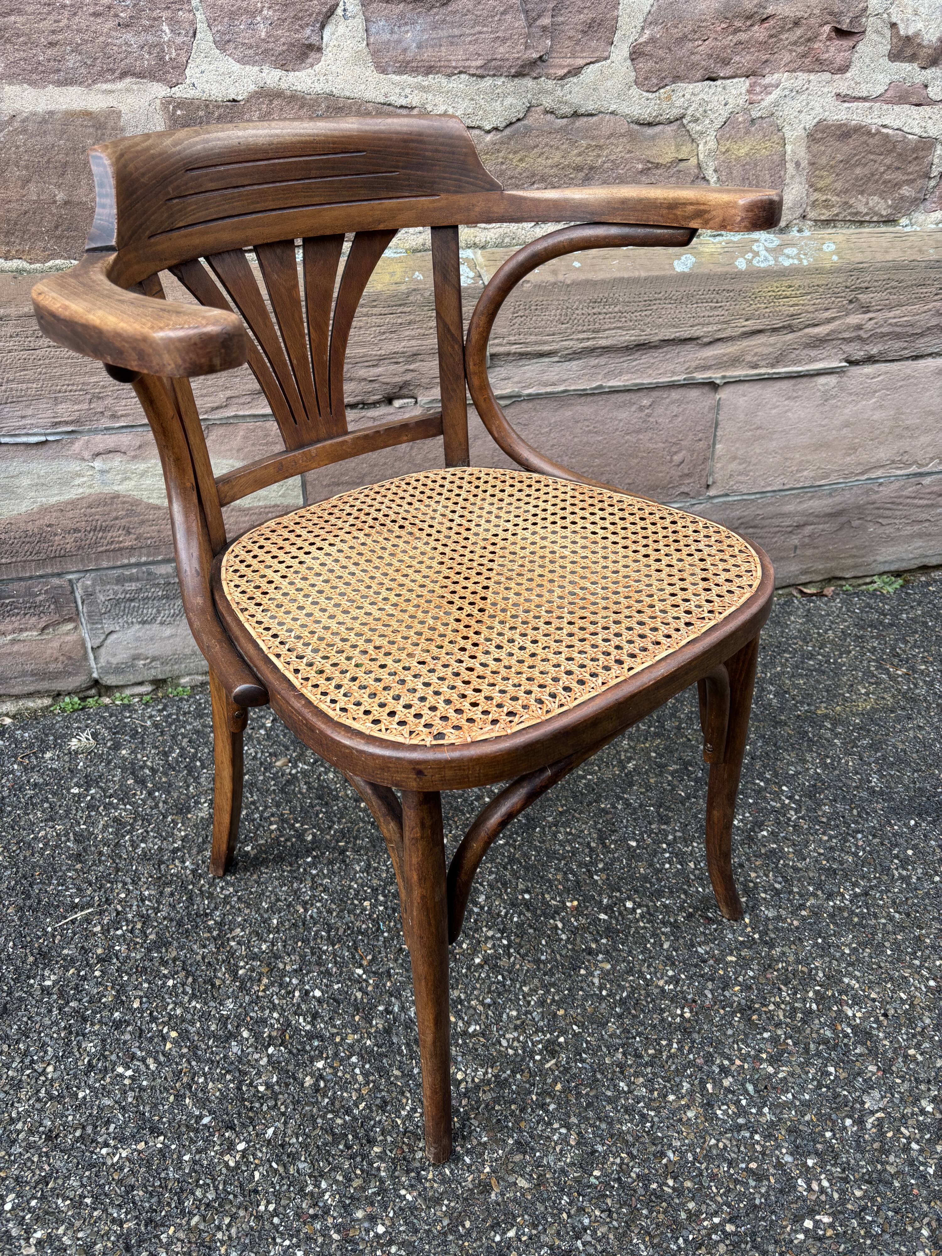Rare american viennese style office armchair, bent wood, w baumann.