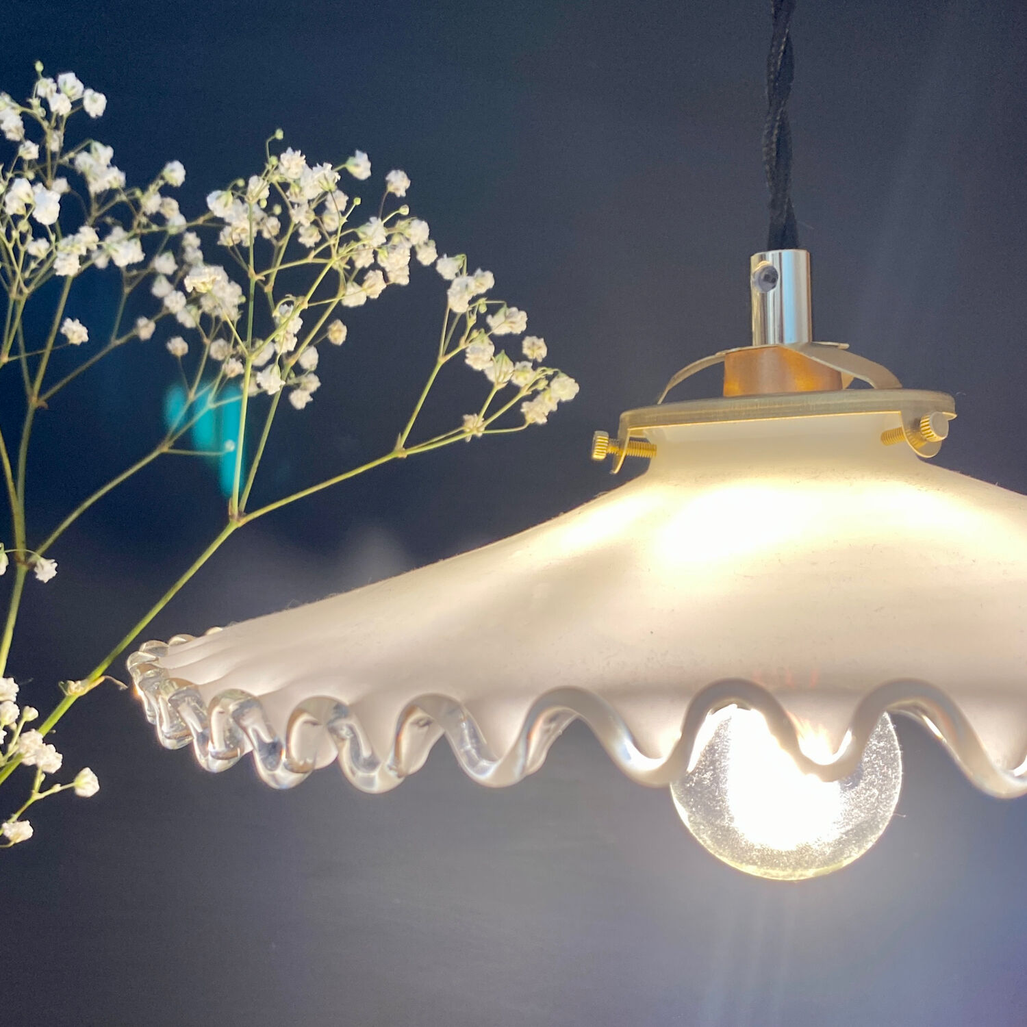 Vintage lampshade pendant light in white opaline