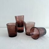 5 gobelets à eau en verre bullé violet vintage