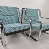 Set of 2 Italian chairs in chrome frame and completely reupholstered
