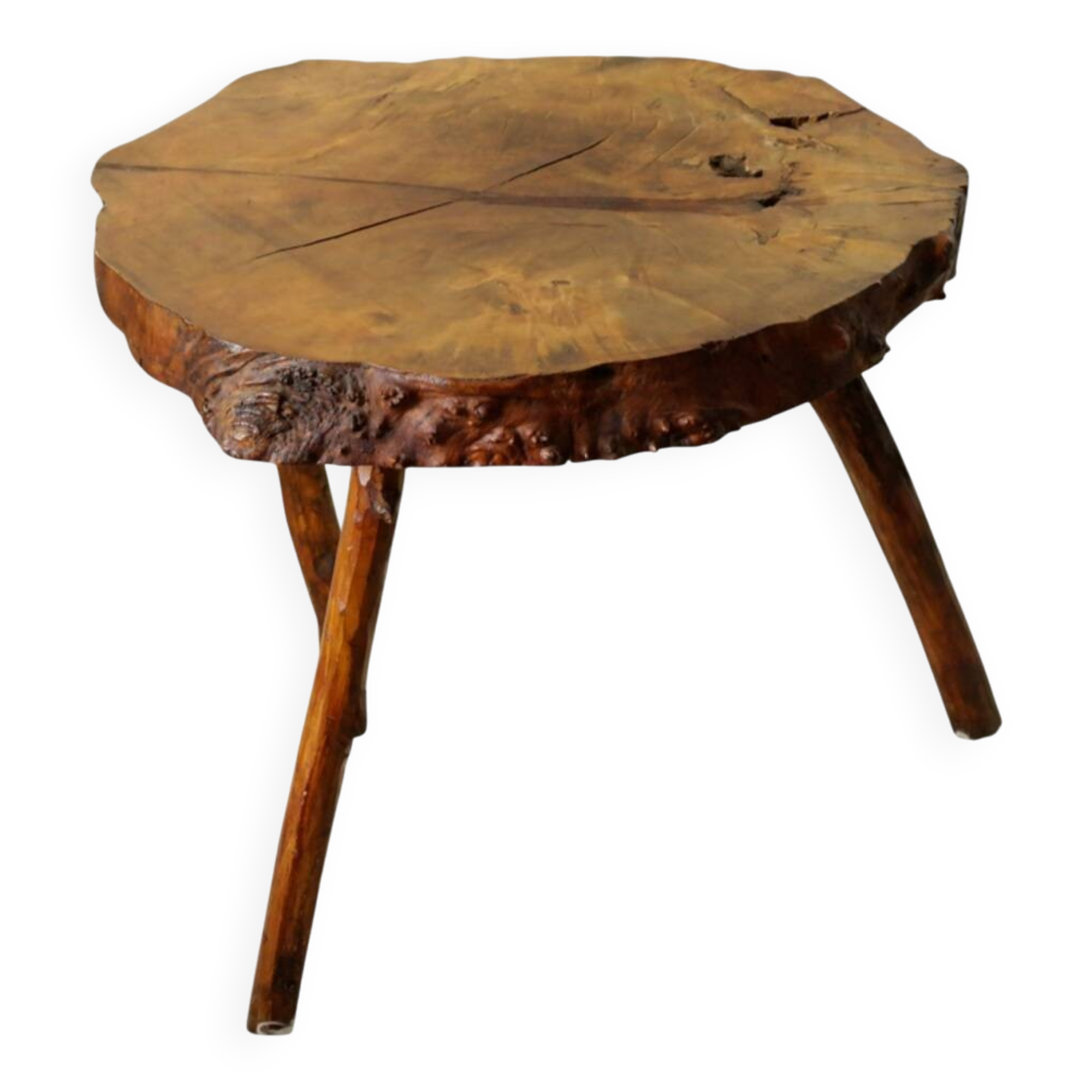 Side table, low brutalist made from tree stump.