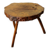 Side table, low brutalist made from tree stump.