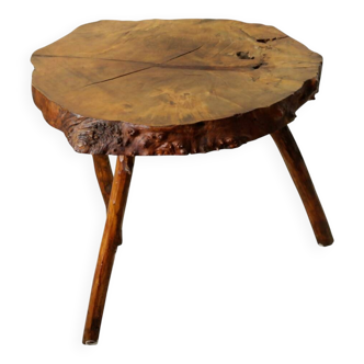 Side table, low brutalist made from tree stump.