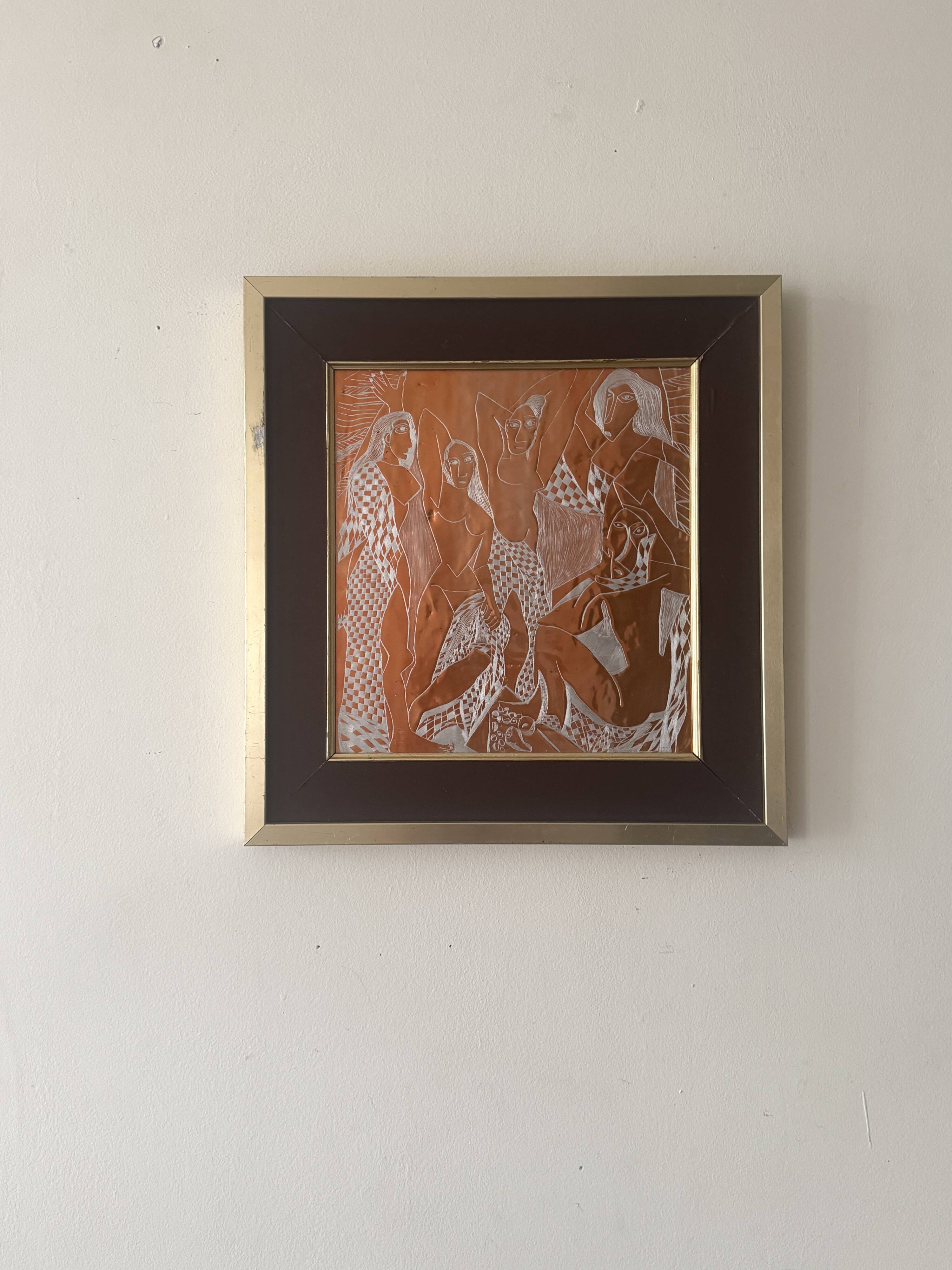 Cubist table copper engraving