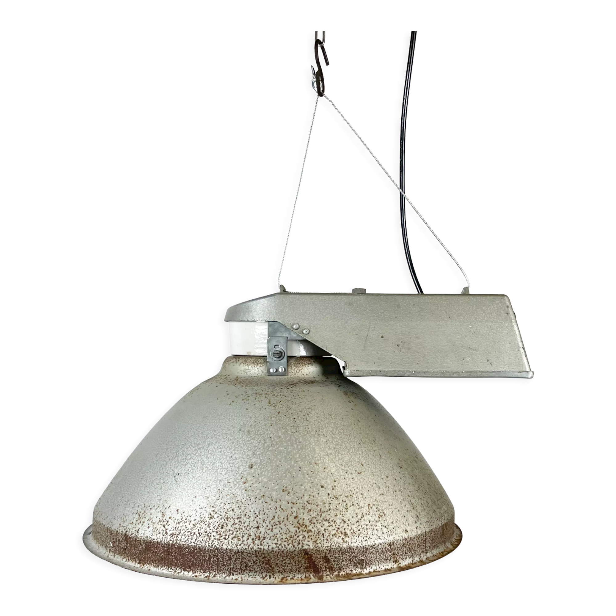 Industrial Factory Pendant Lamp with Frosted Glass Cover, 1970s