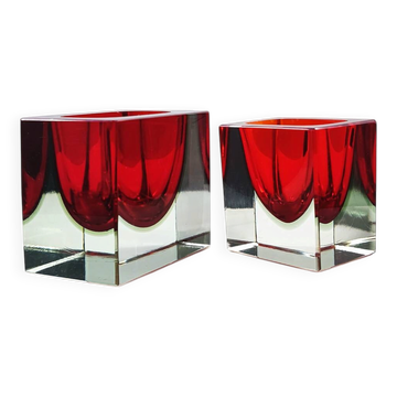 1960s Set of 2 Rectangular Ashtray in Murano Glass by Flavio Poli for Segus