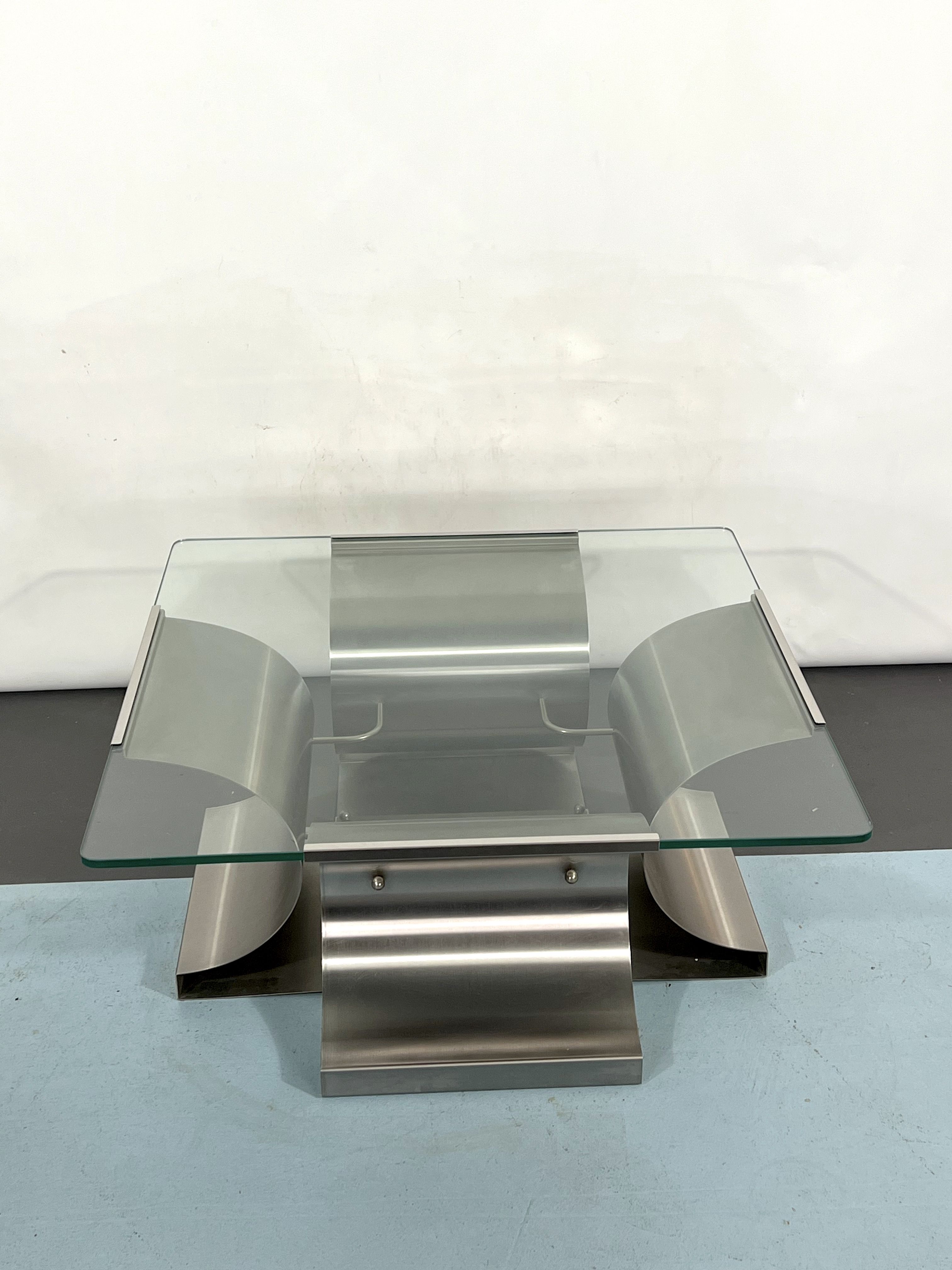 Coffee table in brushed steel 1970