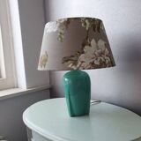 Vintage ceramic table lamp with 80s fabric lampshade