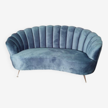 Vintage blue velvet sofa