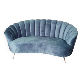 Canapé vintage en velour bleu
