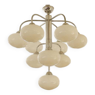 Lustre 10 feux en opaline et métal chromé, 1960