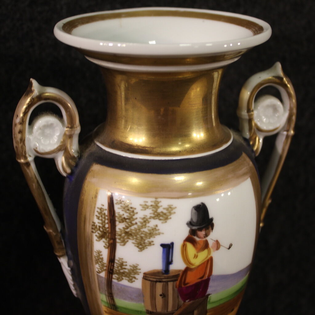 Pair of French XIXth century hand painted ceramic vases