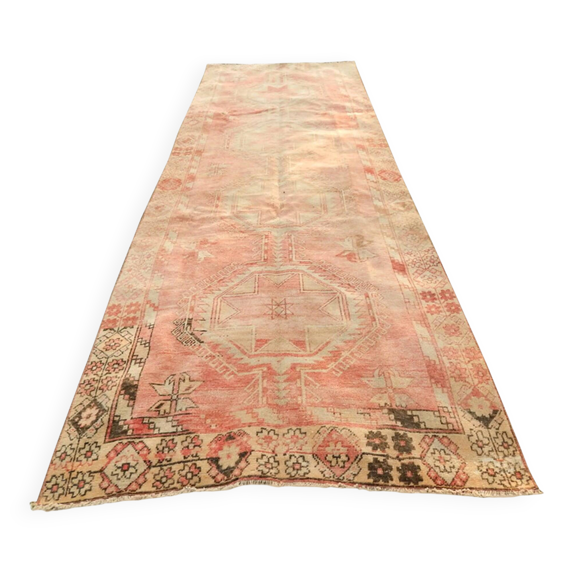 Vintage Turkish hallway rug 137x385 cm