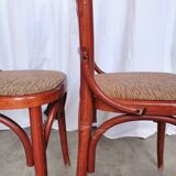 Vintage Italian Bistro Chairs - 1980s Reddish Wood, Brown Fabric - Set of 4
